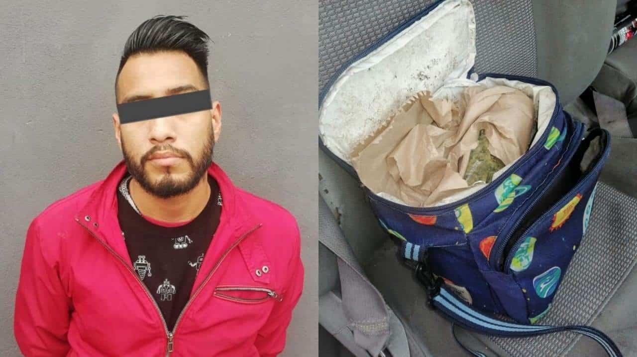 Detienen a hombre al portar marihuana en lonchera en centro de Monterrey