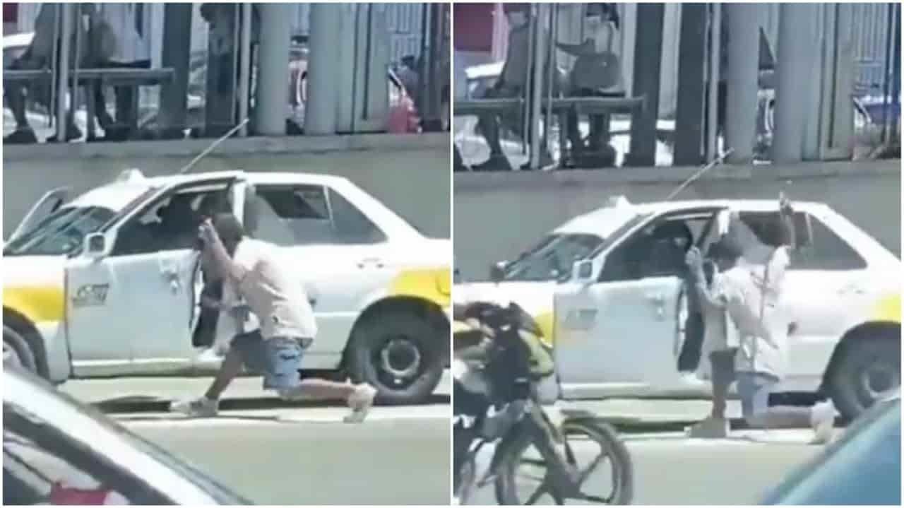 VIDEO: Conductor agrede a taxista con un machete en la vía pública