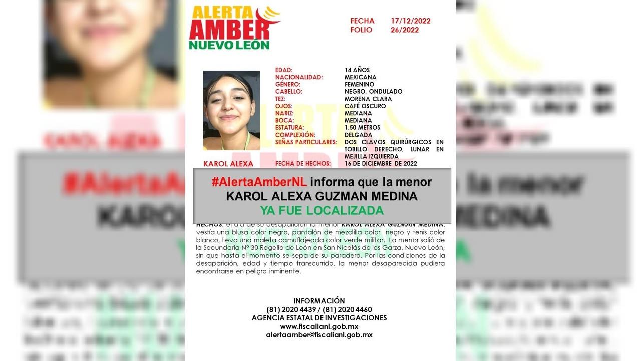 Karol Alexa, menor desaparecida en NL, fue encontrada en Reynosa, Tamaulipas