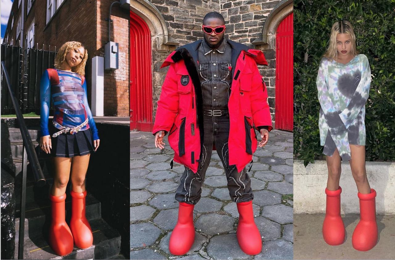 Esta colección tiene como protagonistas a las botas rojas con silueta gigante (como la de un personaje de caricatura) y son unisex. Foto: Especial/ Instagram