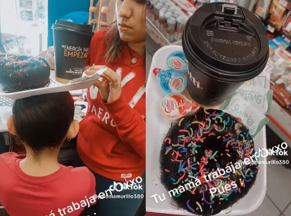 Una madre de familia que labora en una tienda OXXO hizo un peinado loco a su hija con temática de los productos que venden en el establecimiento. Foto: TikTok palomamurillo380