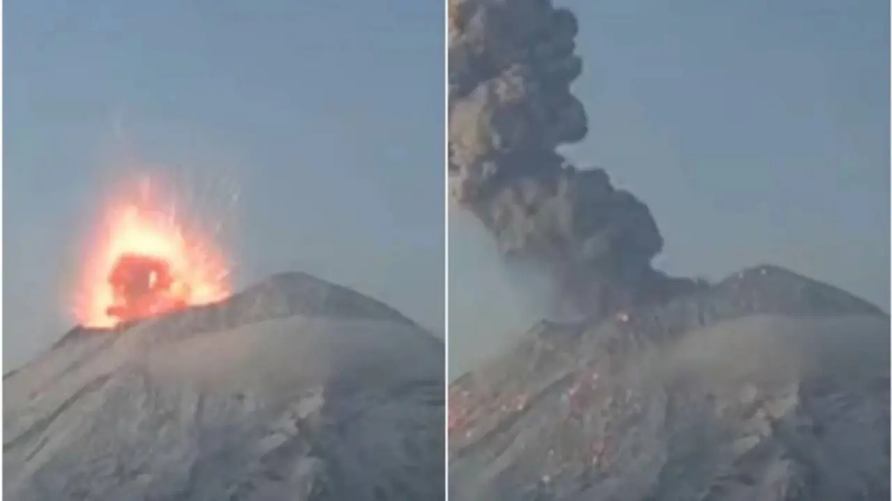 El Popocatépetl registró intensa actividad este 11 de mayo, incluso una explopsión muy sonora, exhalaciones y caída de ceniza. Foto: SkyAlert