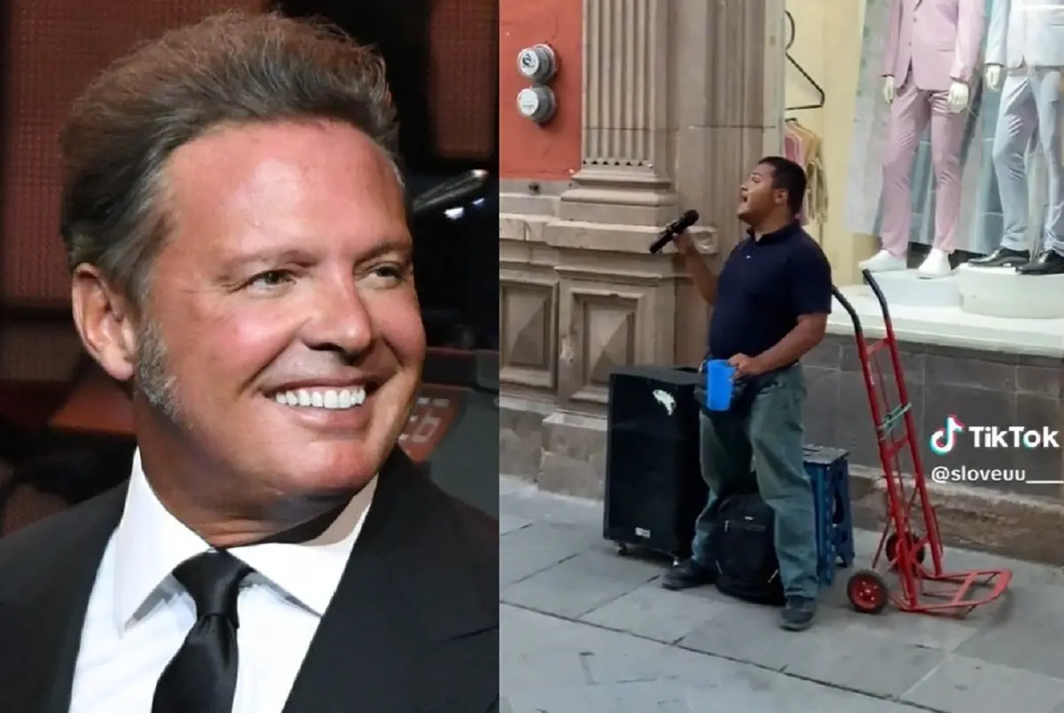 Un hombre ciego impacta con su voz al cantar igual que Luis Miguel en el centro histórico de San Luis Potosí.  Foto: FMDOS / TikTok sloveuu____