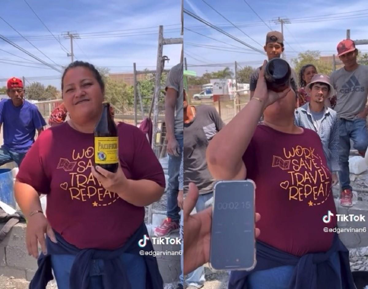 Una mujer apodada Doña Chela se ha vuelto viral al beber botellas de cerveza en segundos. Foto: TikTok edgarvinan6