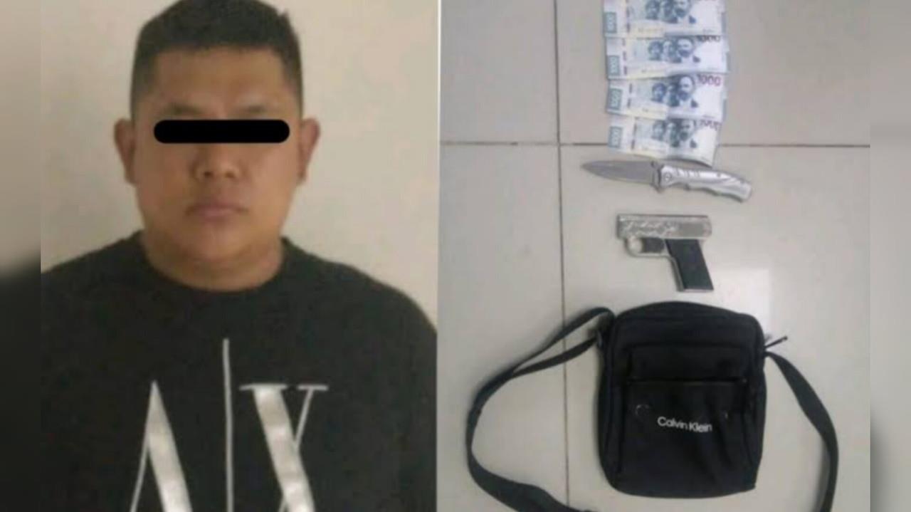 Jorge Luis N fue detenido por la policía de Ecatepec, acusado de extorsionar con 100 mil pesos al dueño de un taller para no causarle daño a su familia. Dijo ser parte de la Unión de Tepito. Foto: Cortesía