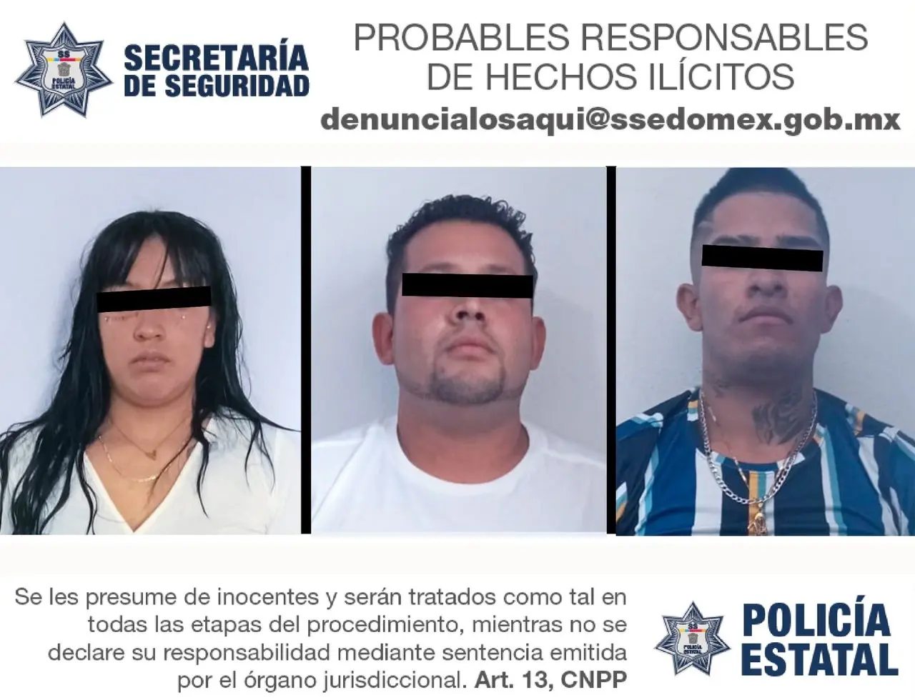 Daniel “N”, José “N” y Vanessa “N” fueron detenidos, junto con dos menores de 17 años, les encontraron droga y los investigan su presunta participación en el crimen organizado. Foto: Cortesía