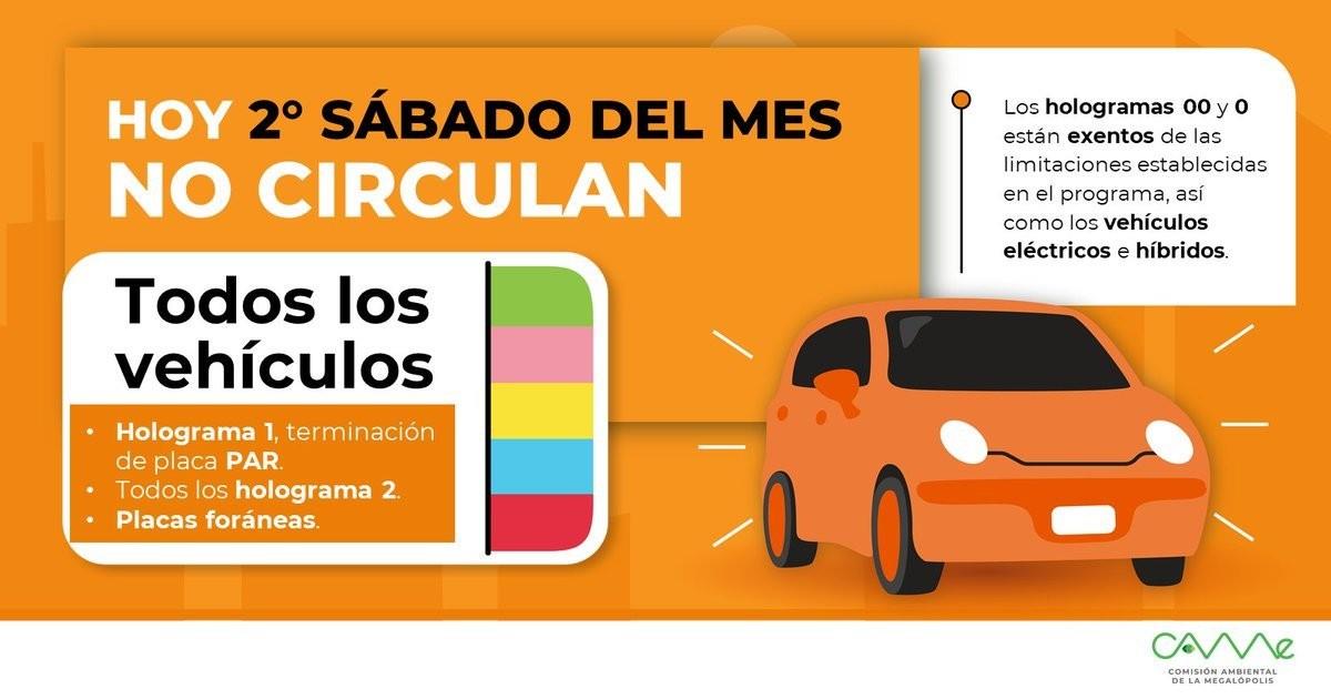 Toma en cuenta los autos que no pueden salir con el Hoy No Circula sabatino