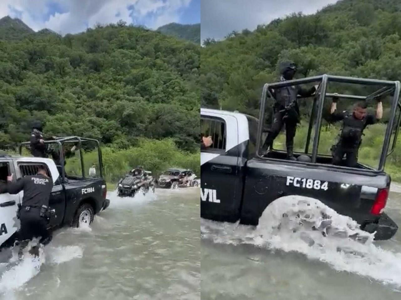 Elementos de Fuerza Civil se encontraban realizando labores de vigilancia cuando, lamentablemente, su unidad quedó atascada en las aguas del río. Foto: Especial.