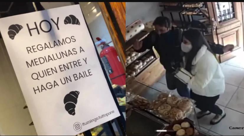 Panadería ofrece pan gratis a quienes bailen. Foto: Captura de video