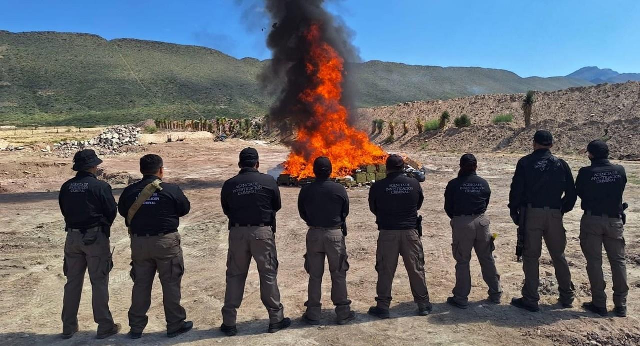 La quema del enervante se llevó a cabo en el Campo de Tiro Zafari ubicado en el kilómetro 16 de la carretera Matamoros -Mazatlán, tramo Saltillo -Torreón en Saltillo. Foto: El Heraldo Saltillo.