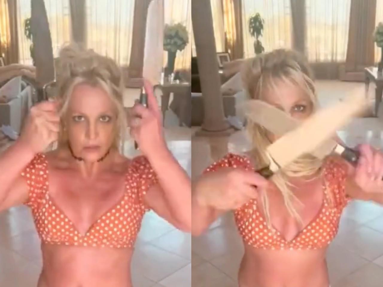 En el mensaje que acompañaba el video, Britney afirmó que estaba jugando con cuchillos, pero tranquilizó a sus fans al asegurar que estos eran de juguete. Foto: Instagram.