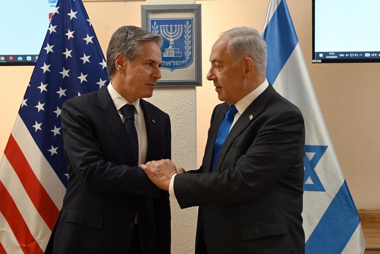 El secretario de Estado de Estados Unidos, Antony Blinken, durante su encuentro con Benjamín Netanyahu, primer ministro de Israel. Foto: Twitter @netanyahu