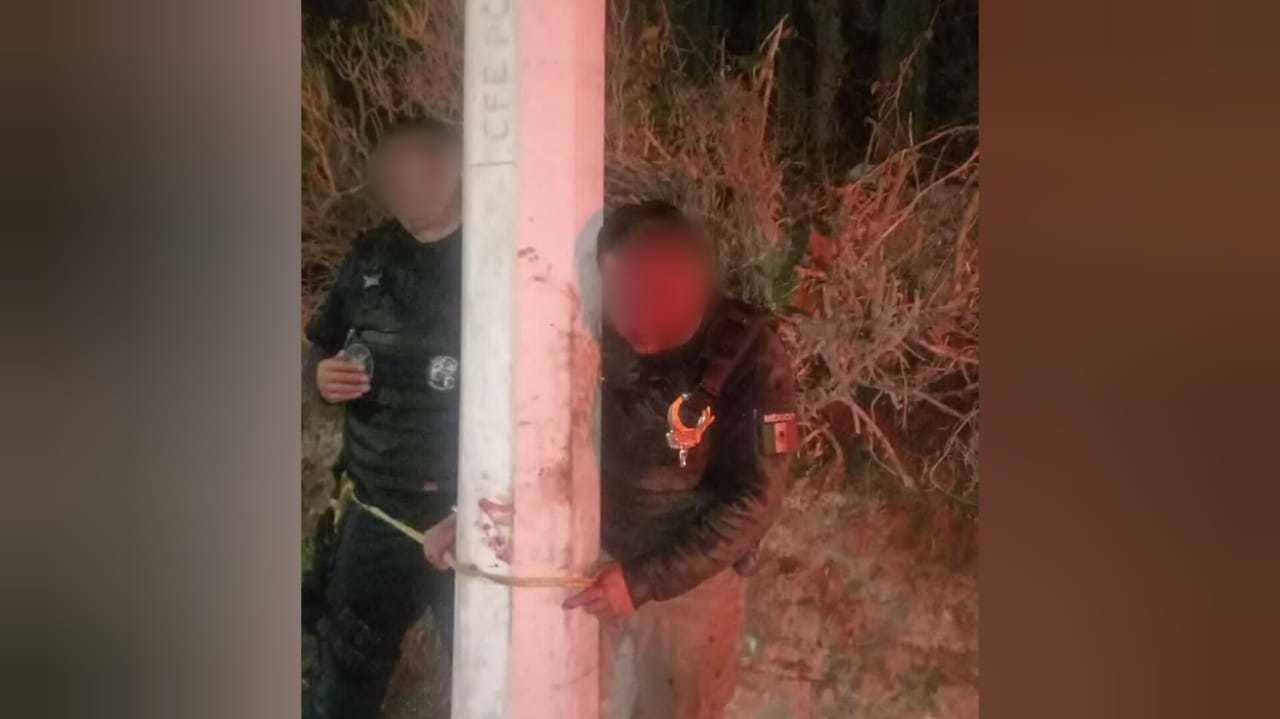 Dos policías de Tequixquiac quedaron a disposición del Agente del Ministerio Público tras ser rescatados. Foto: Captura de pantalla