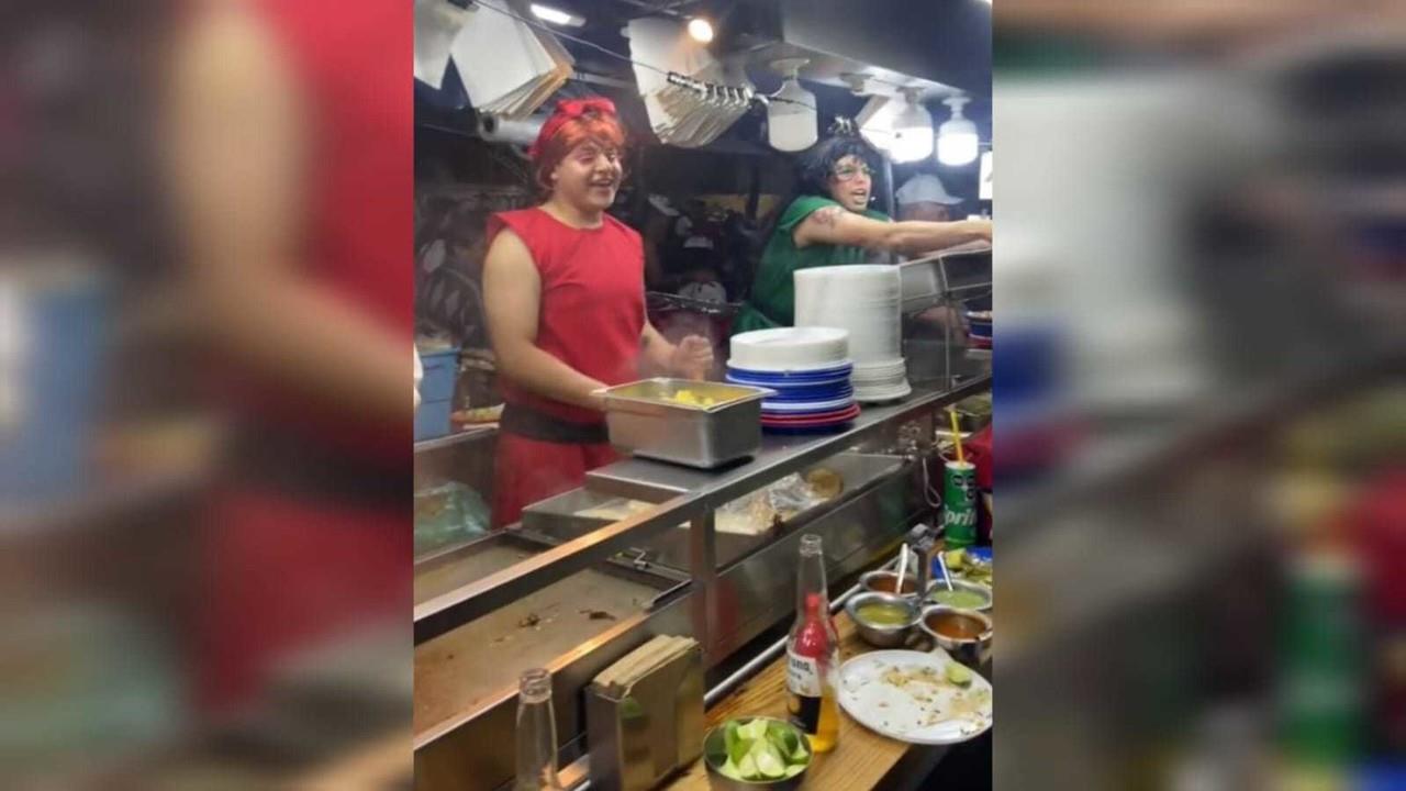 Taqueros se disfrazan de Las Chicas Superpoderosas y sorprenden a sus clientes con tacos con la sustancia X. Foto: TikTok Danie Ramos