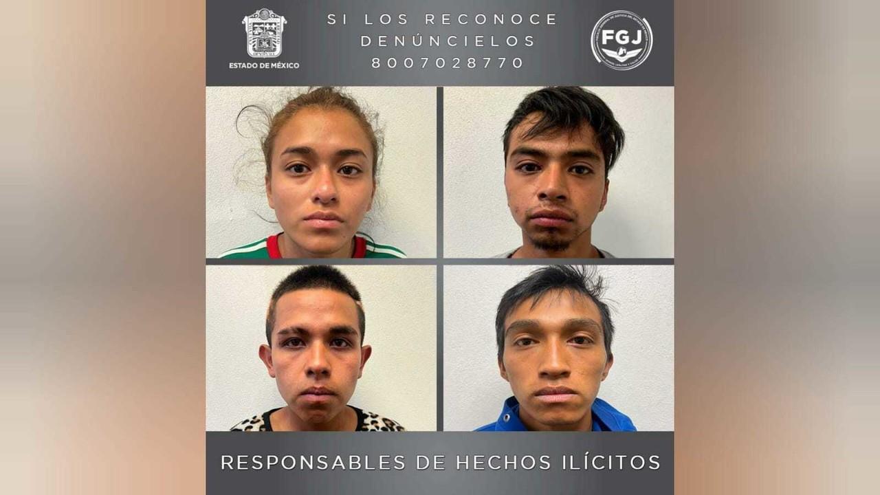 Juan Sánchez Arriaga, Ángel Alfredo Apolinar Martínez, Gabino Navarro Martínez y Viridiana Yazmín García Fernández, fueron sentenciados a 55 años de prisión por secuestro y homicidio de dos personas en Toluca. Foto: FGJEM