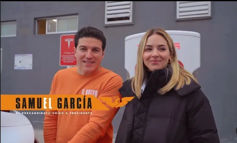 Samuel García, precandidato único presidencial de Movimiento Ciudadano en campaña en Coahuila. Foto. Captura de Imagen