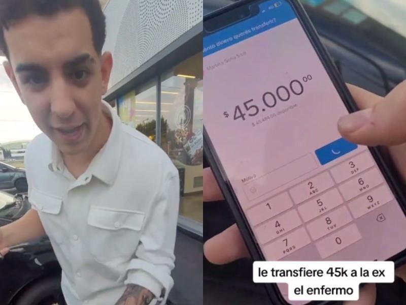 Repentinamente, el joven oprime el botón para enviar el dinero, momento en que su amigo intenta quitarle el celular. Foto: TikTok @lucasslazaroo.