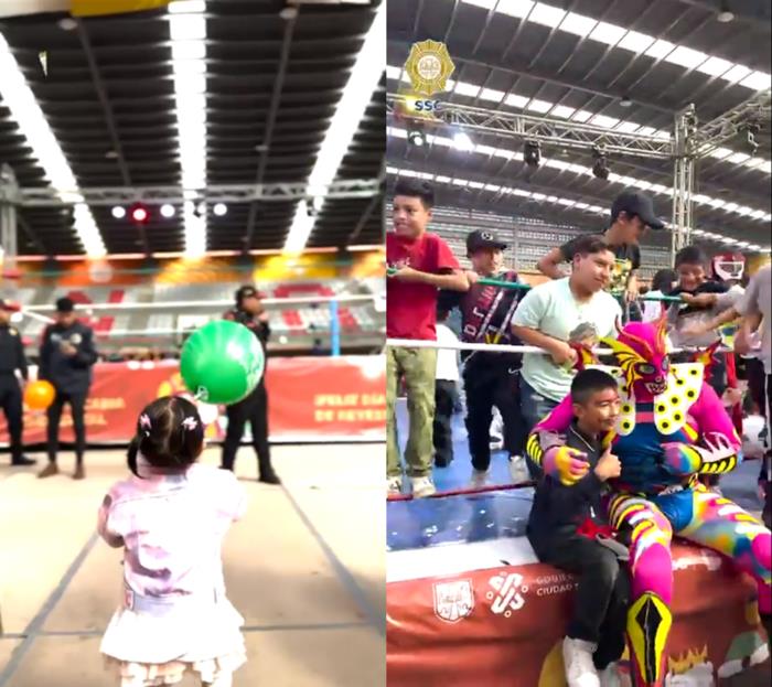 Con lucha libre festejan el “Día de reyes” hijos e hijas de elementos de la PBI Foto: Captura