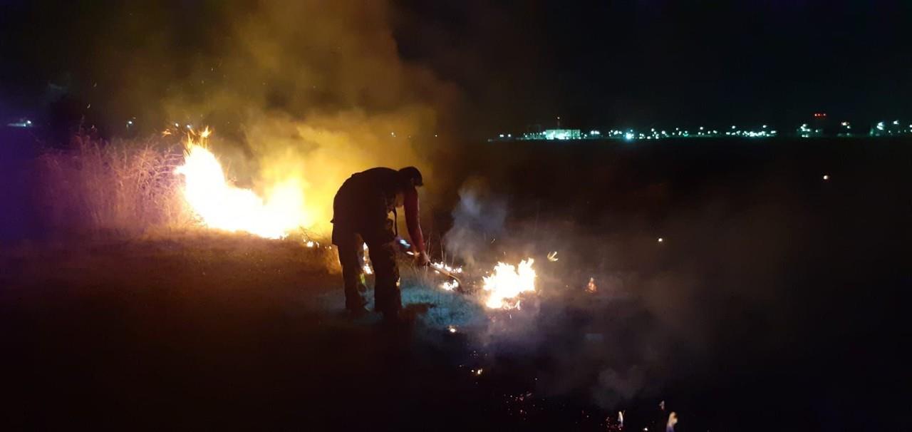 El fuego consumió pastizal que causó una gran columna de humo; no se reportaron lesionados. Foto: Israel Lorenzana