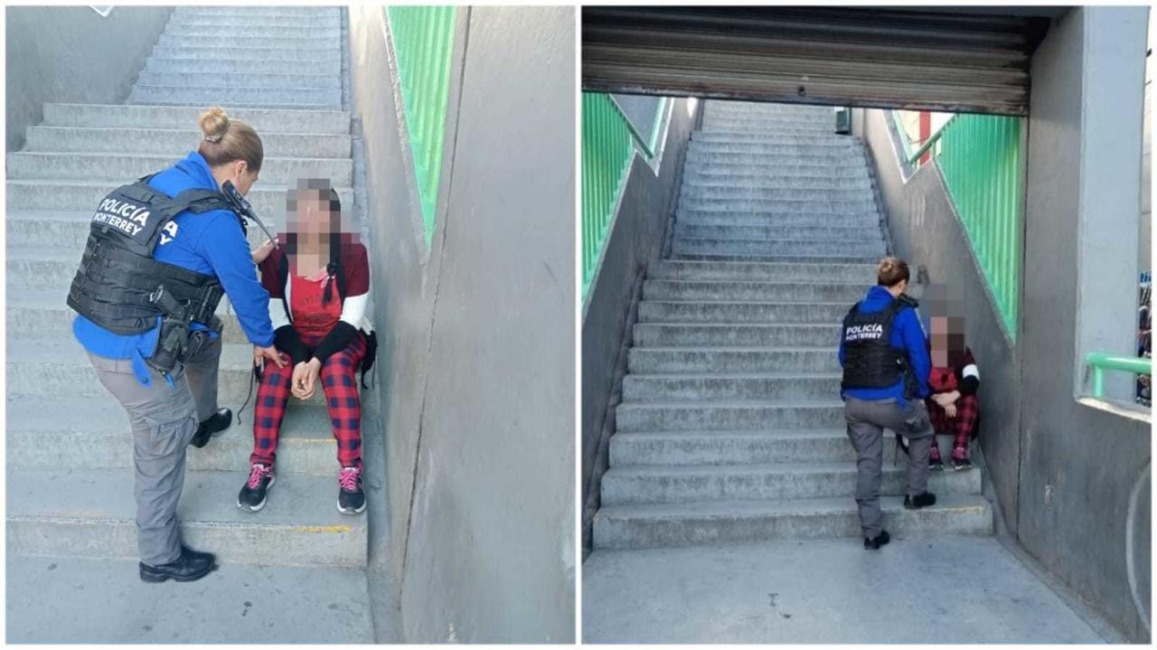 Una joven originaria de Veracruz en estado depresivo,, fue auxiliada por Oficiales de la Policía de Monterrey. Foto. Cortesía