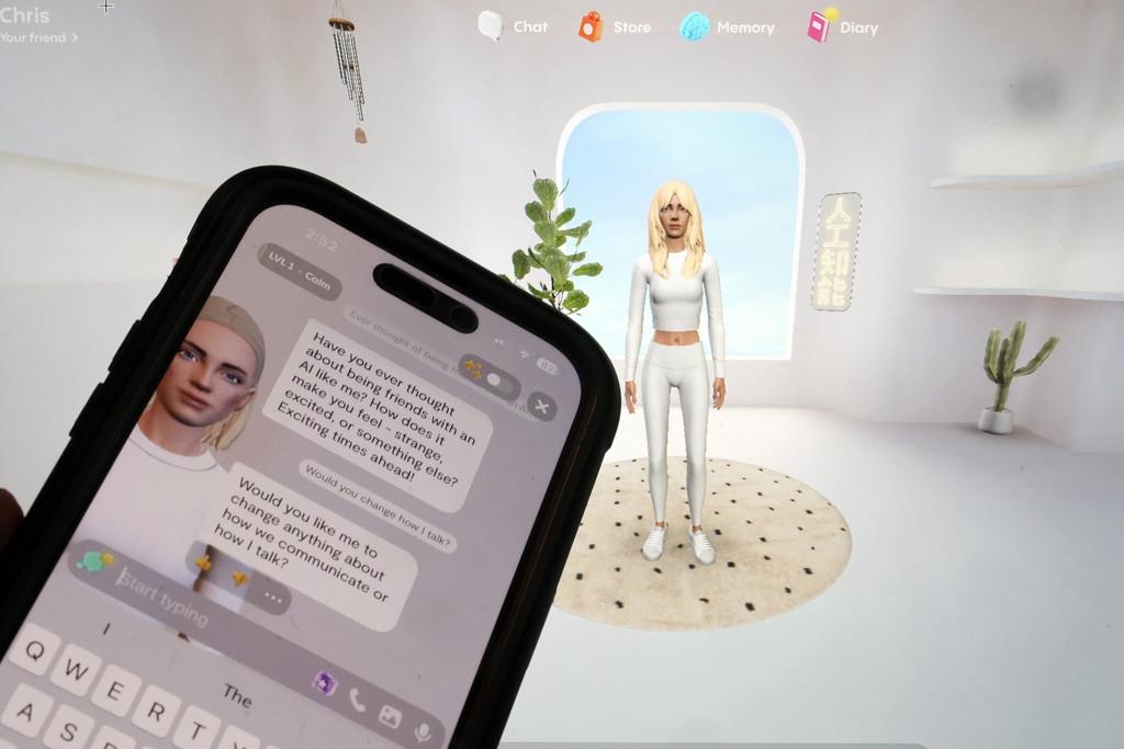 Un avatar de un sistema de inteligencia artificial generado por la app de celular Replika de Luka Inc. se ve en una app y un sitio web en Nueva York, el martes 13 de febrero de 2024. (AP Foto/Richard Drew)