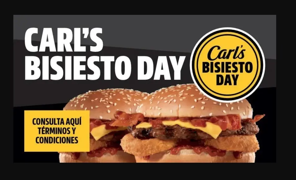 Disfruta de una deliciosa Western Bacon CheeseBurger Individual al 2 x 1. Foto. Carls Jr.