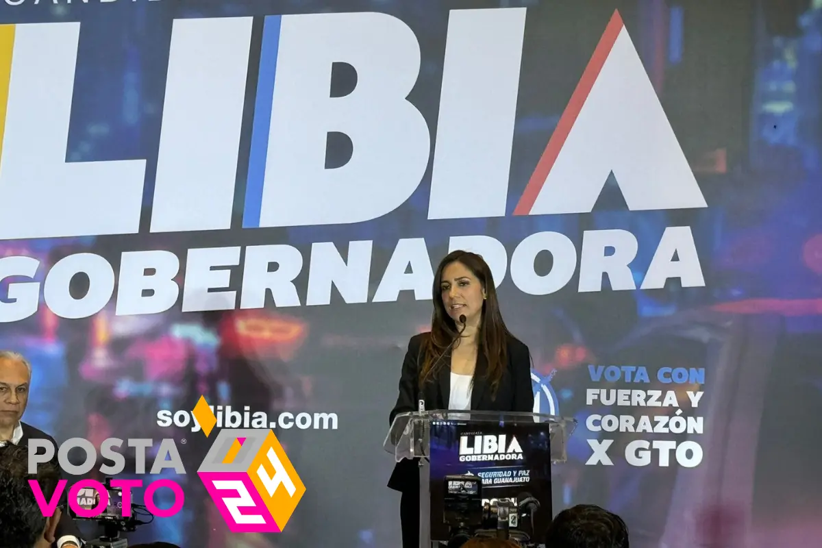 Libia Dennise García Muñoz Ledo en conferencia de prensa por campaña a la gubernatura de Guanajuato. Fuente: X (antes Twitter)/@LibiaDennise