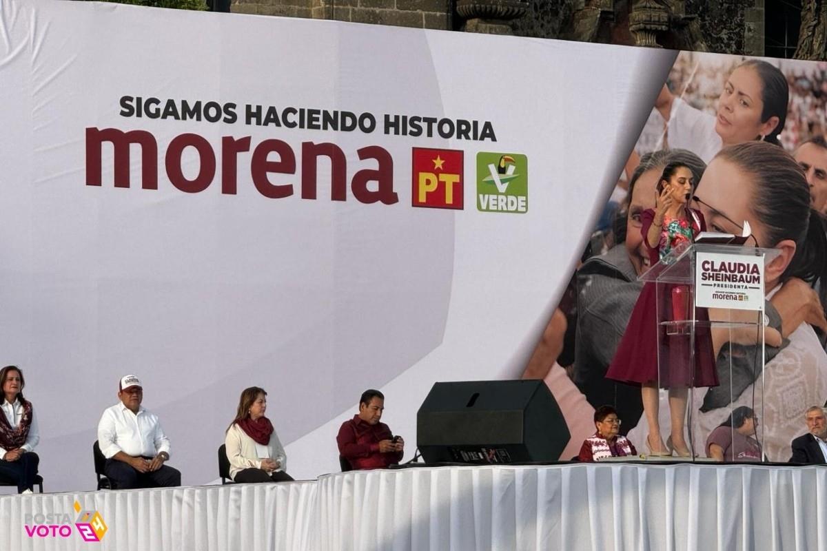 Claudia Sheinbaum emitiendo discurso en arranque de campaña Foto: Alejandro Godina/POSTA CDMX