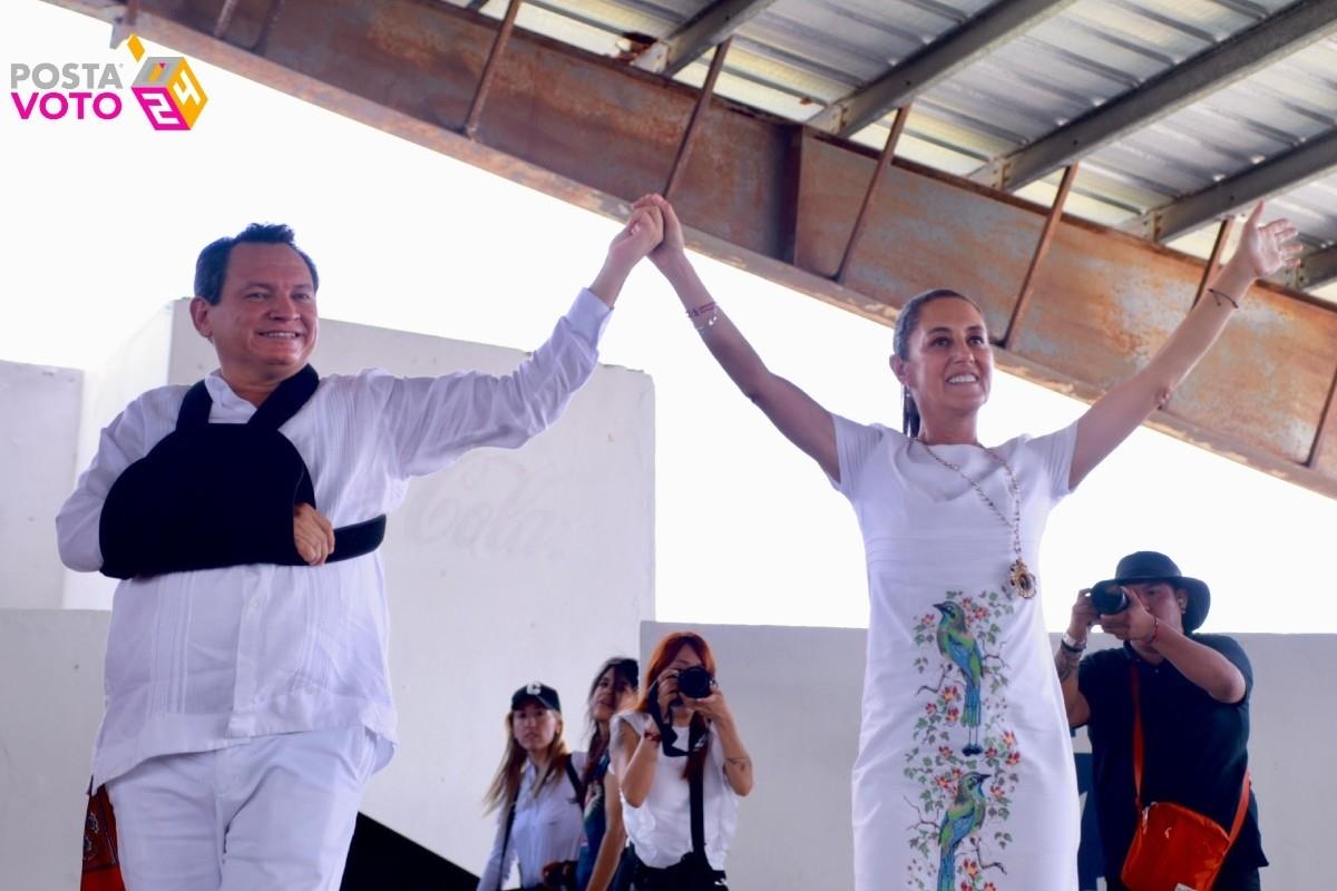 Claudia Sheinbaum y Huacho Díaz Mena en Yucatán Foto: X(Twitter) @CONE4T_OFICIAL