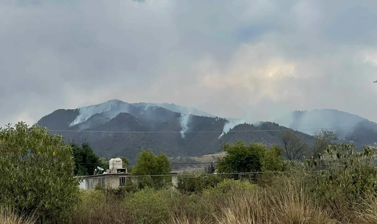 Vigilantes de La Verónica y brigadistas voluntarios se unen para combatir el fuego del cerro de La Verónica. Foto: Mario Delgadillo