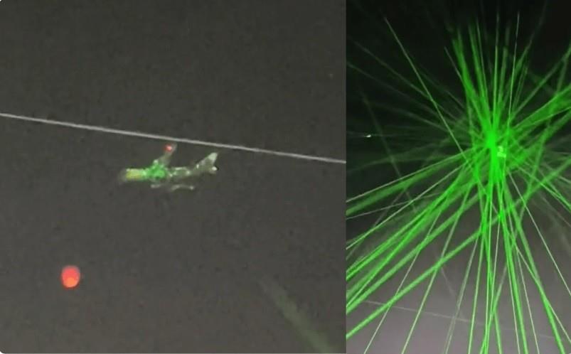 Eran muchos los rayos que el video quedó en medio de las luces verdes, lo que puso en riesgo a los pasajeros y la tripulación de la aeronave. Foto: Captura de pantalla