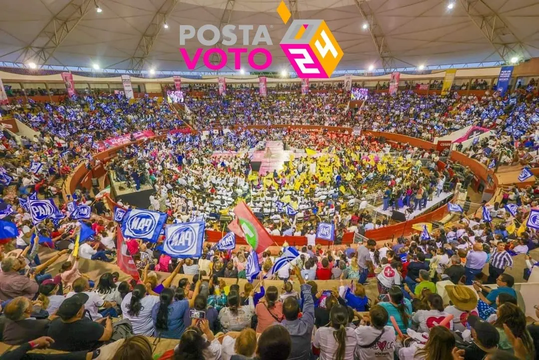 La aspirante presidencial Xóchitl Gálvez Ruiz continuó su gira de campaña en San Luis Potosí, en un mitin acontecido en la monumental Plaza de Toros Fermín Rivera. Foto: Cortesía