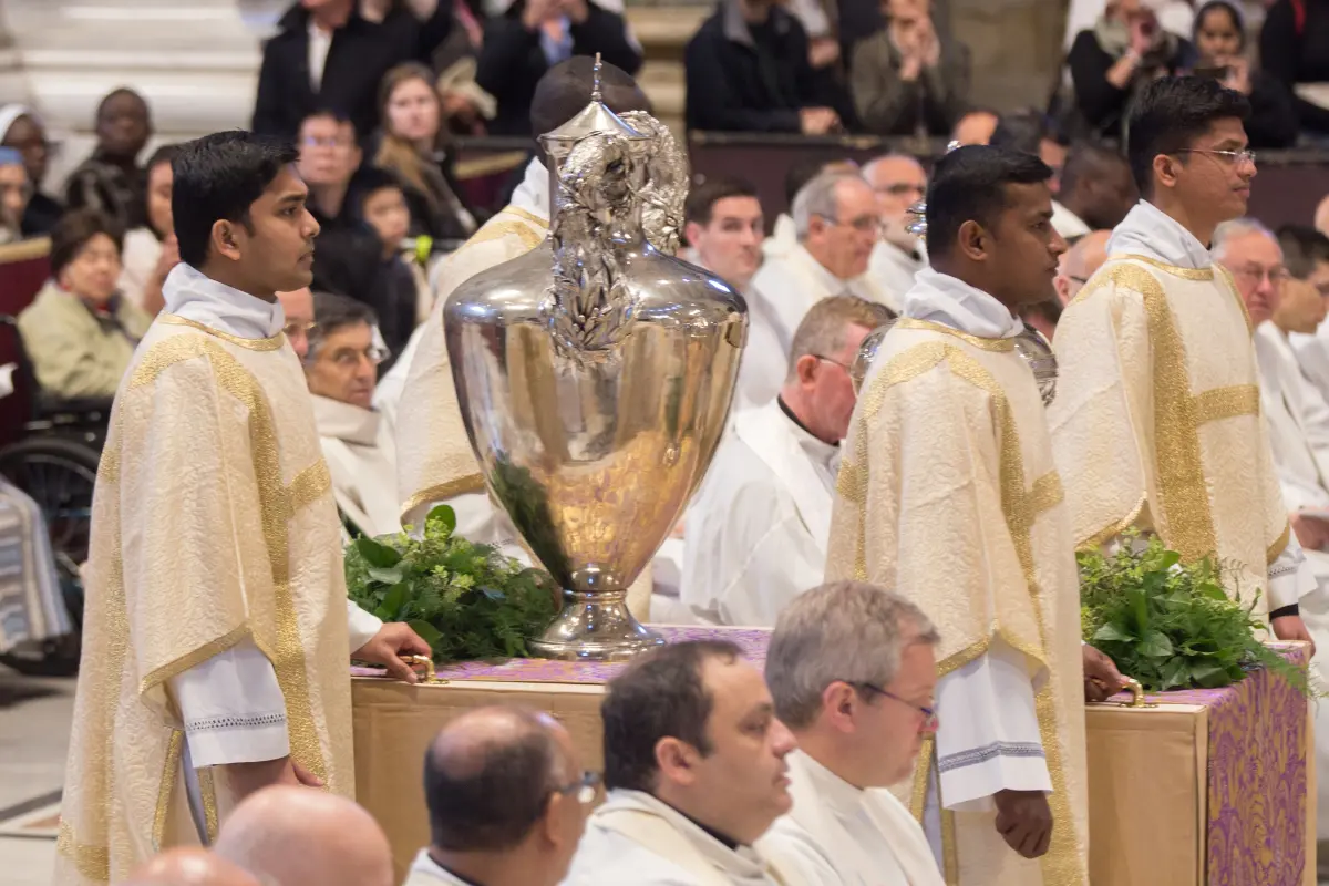 Misa Crismal, celebrada por la Iglesia católica para conmemorar el Jueves Santo. Foto: Agencia