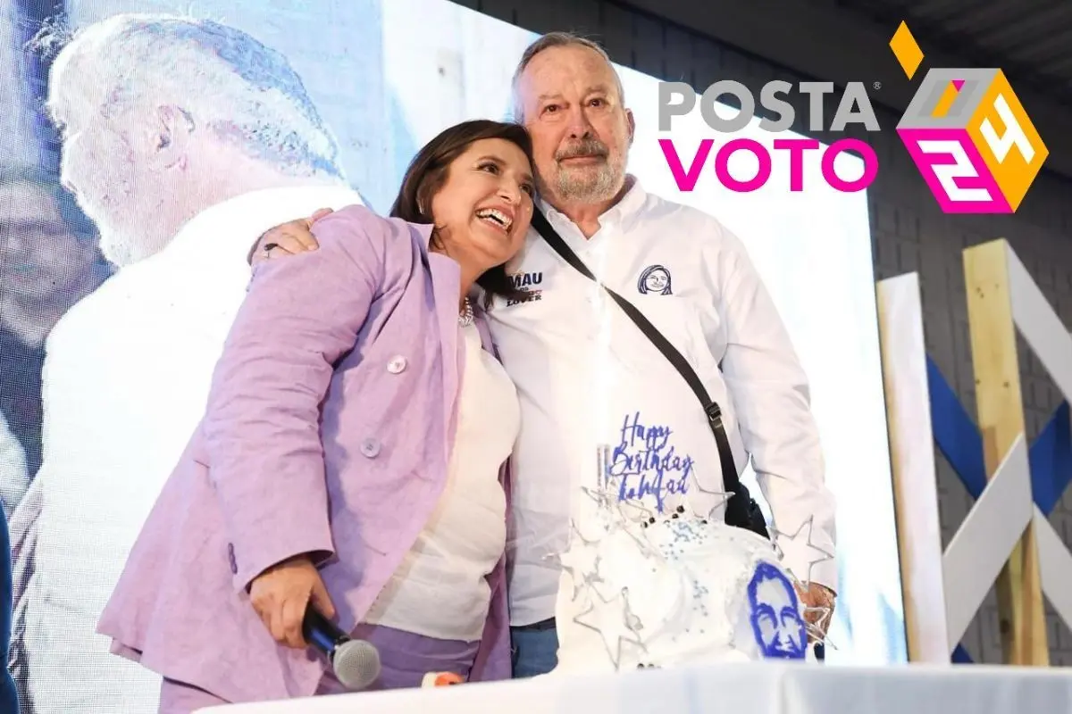 Con un pastel con el rostro de Mauricio Fernández, la candidata presidencial Xóchitl Gálvez, celebró el cumpleaños del panista. Foto: Armando Galicia