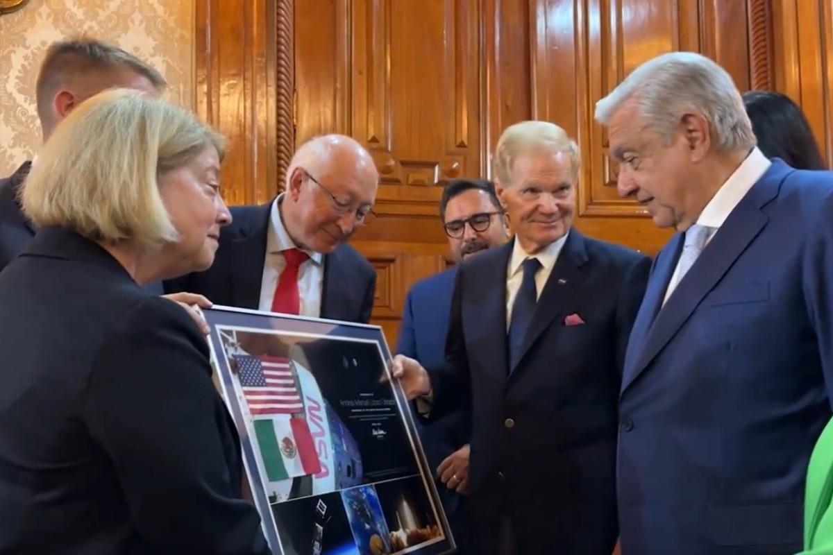 AMLO con los titulares de la NASA, Bill Nelson y Pamela Melroy Foto: X(Twitter) @lopezobrador_