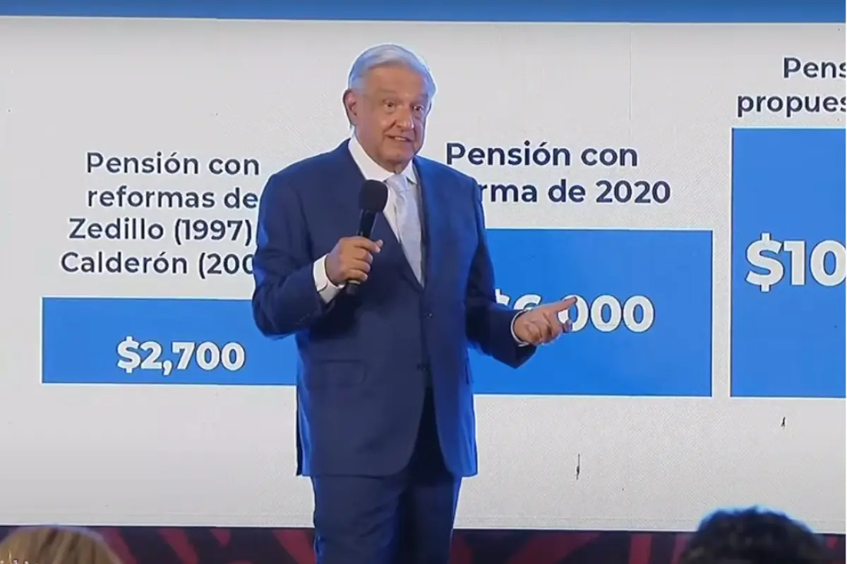 AMLO en conferencia de prensa del martes 23 de abril de 2024 sobre la reforma del Fondo de Pensiones del Bienestar. Captura de pantalla/YouTube