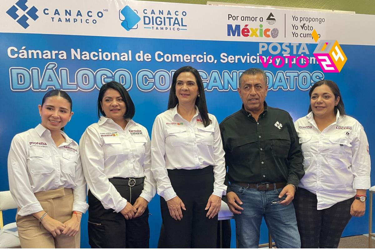 La candidata a la presidencia municipal de Tampico acudió a un diálogo con integrantes de la Cámara Nacional de Comercio de Tampico. Foto: Axel Hassel