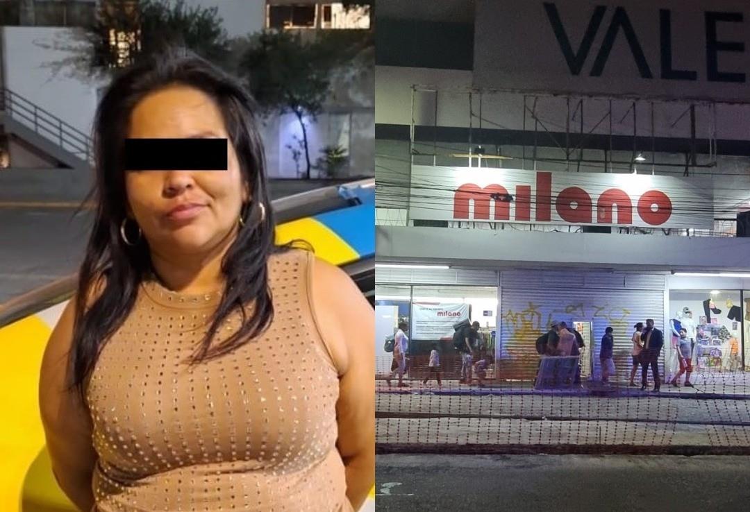 La mujer identificada como Ana N presunta fardera de la tienda departamental Milano en Monterrey. Foto: Policía de Monterrey.