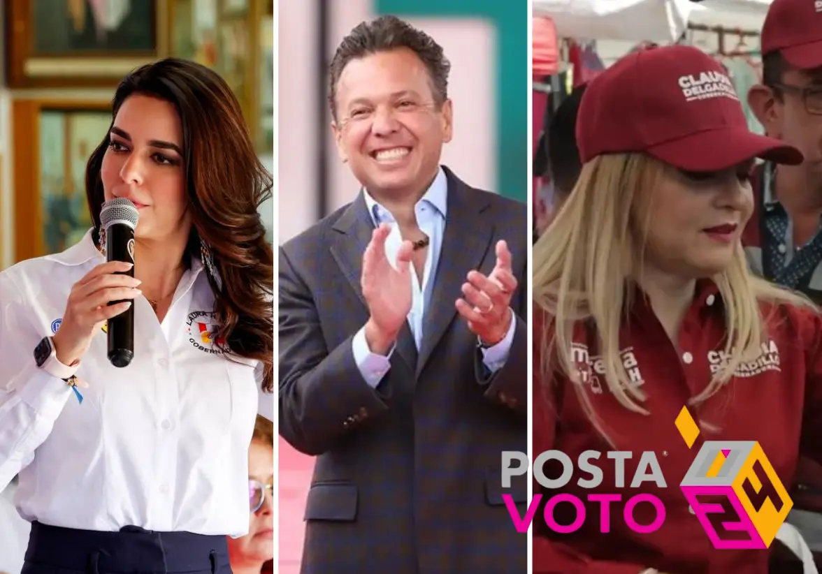 Los candidatos Laura Haro, del PRI-PAN-PRD; Pablo Lemus, de Movimiento Ciudadano; y Claudia Delgadillo, de Morena, se enfrentan hoy en el tercer debate para la gubernatura de Jalisco. Foto: Especial