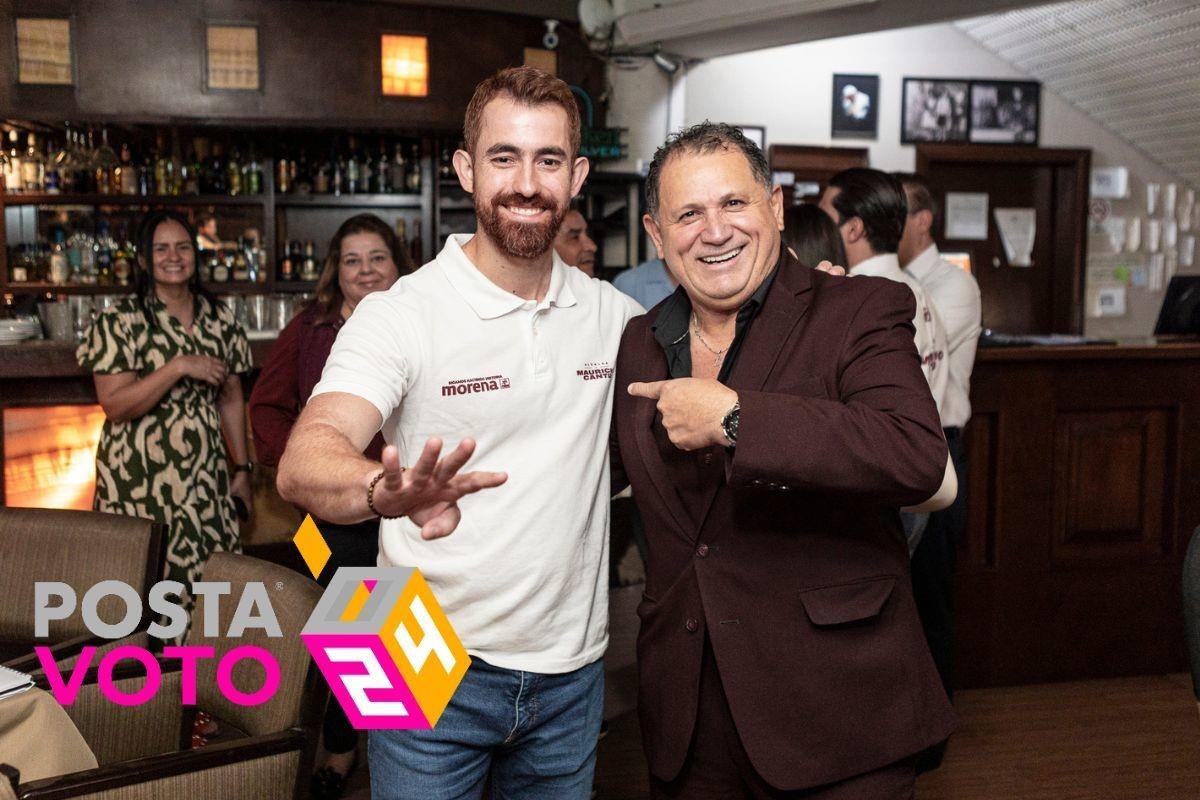 Francisco Javier Cruz y Mauricio Cantú, candidato a la alcaldía de Monterrey por la Coalición Sigamos Haciendo Historia. Foto: Coalición Sigamos Haciendo Historia