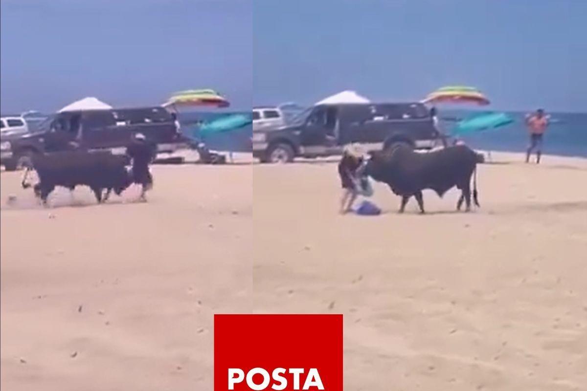 Toro irrumpe en playa de Baja California Sur y ataca a una mujer. Foto: POSTA