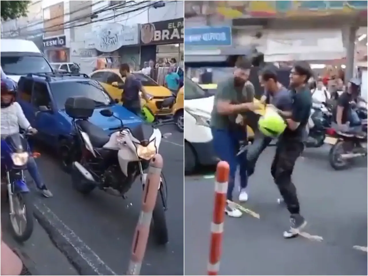 Después de un tenso intercambio de palabras, el conductor del auto finalmente sale del vehículo, dejando al motociclista visiblemente sorprendido. Foto: X.