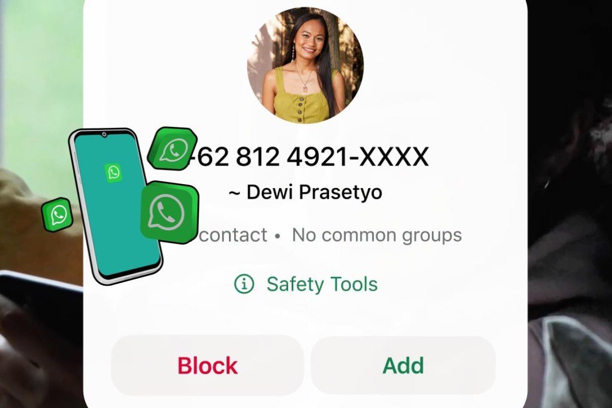 Captura de video de WhatsApp, mostrando número telefónico, agregar o bloquear y un sticker de teléfono. Foto: Canva