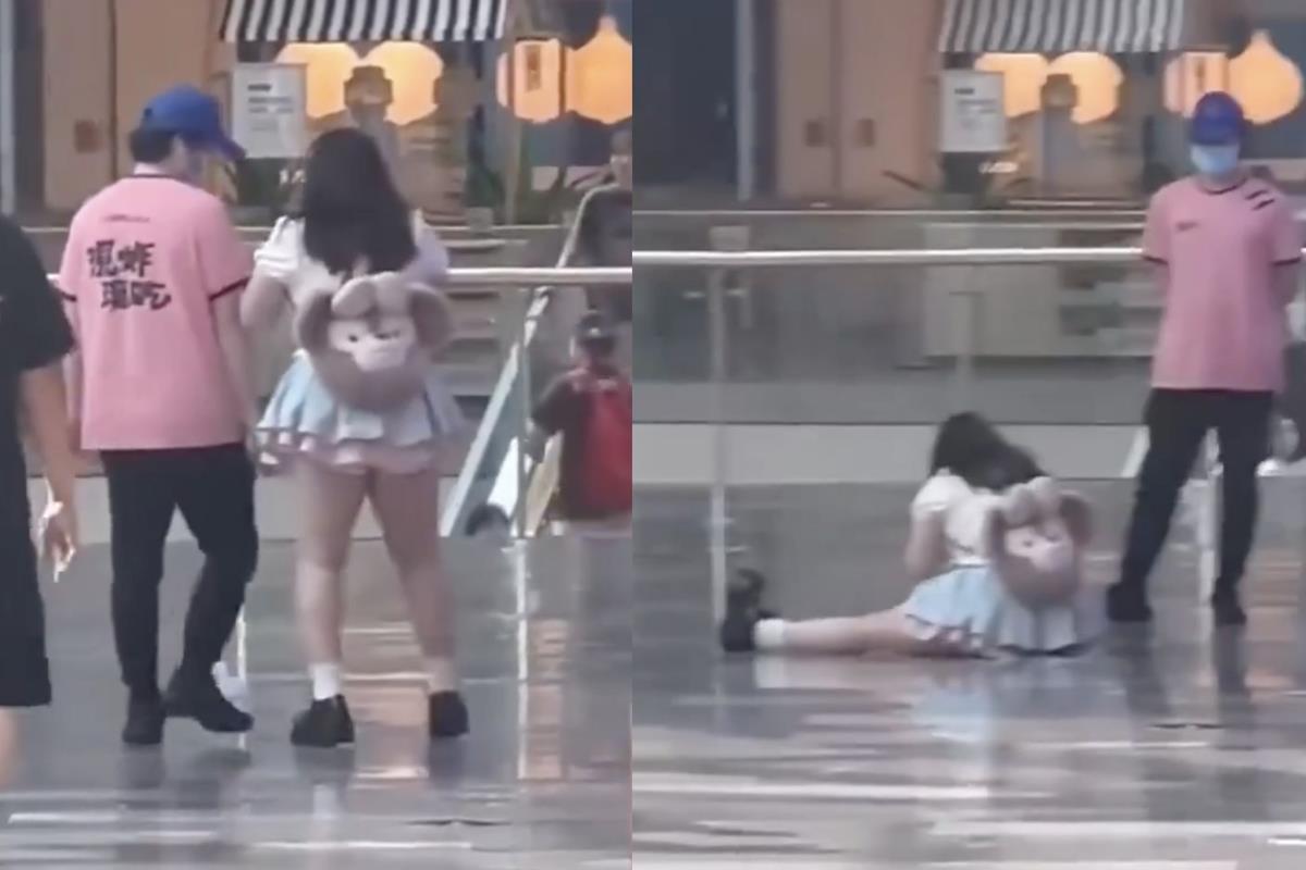 Una joven haciendo berrinche en un centro comercial enfrente de su novio. Foto: Captura de pantalla