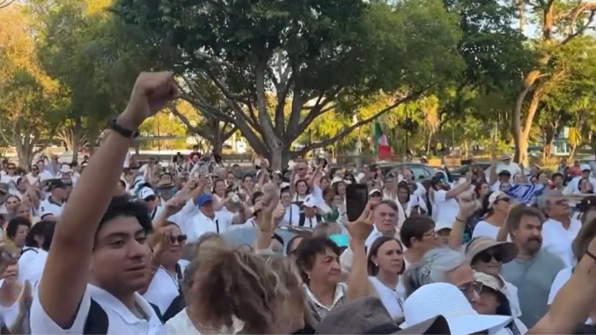 Los manifestantes llegaron vestidos de blanco y con la bandera yucateca Foto: Redes Sociales