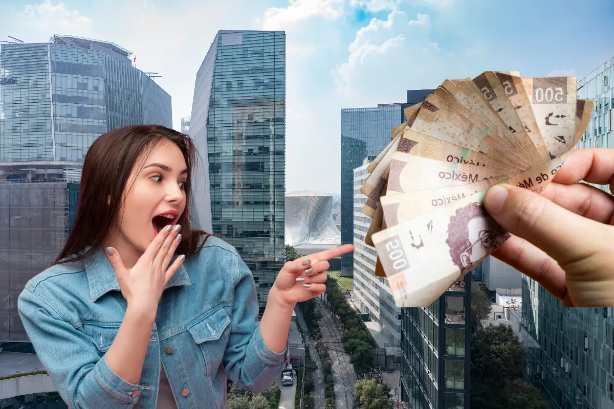 De fondo CDMX, persona sorprendida, pesos mexicanos. Foto: Canva