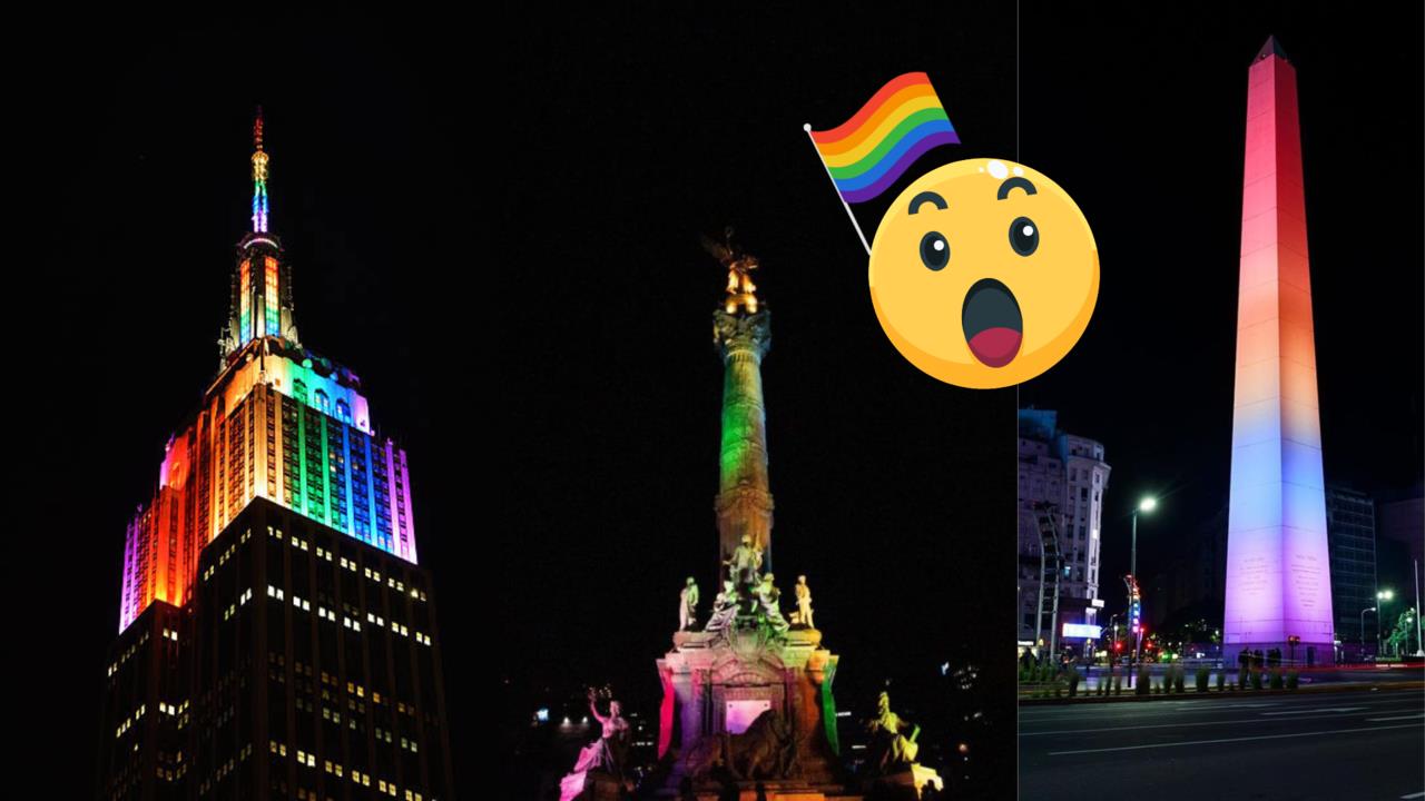 Edificaciones alumbradas con los colores del movimiento LGBTQ  / Foto: Gobierno de México y Redes Sociales