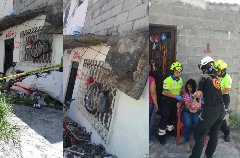 Cae parte de placa del domicilio encima de una mujer. Foto. PC NL