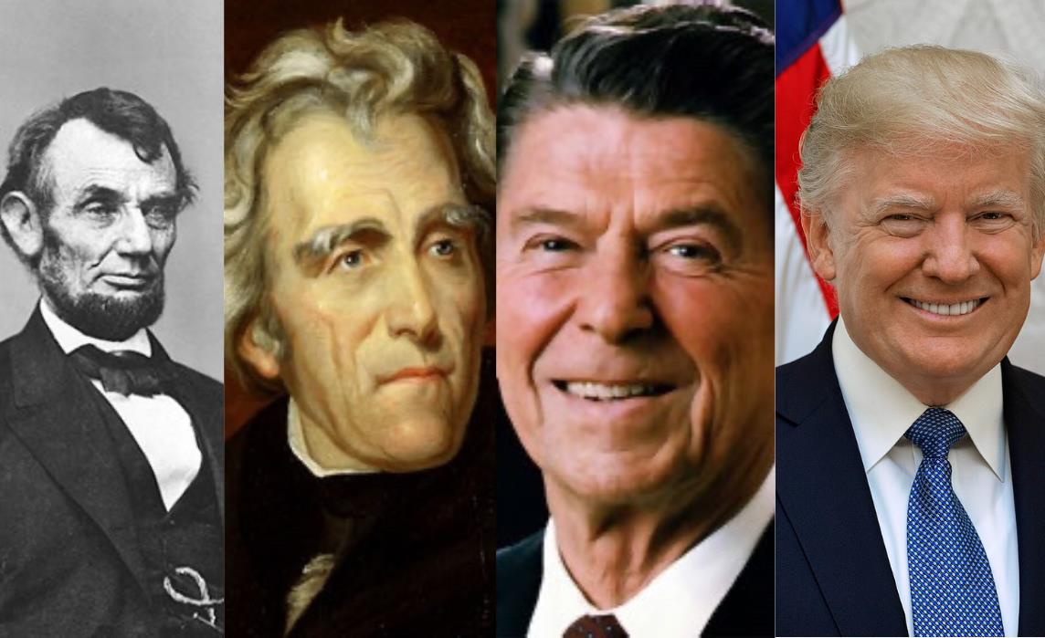 Abraham Lincoln, Andrew Jackson, Ronald Reagan, Donal Trump. Foto: Galería de presidentes de Estados Unidos