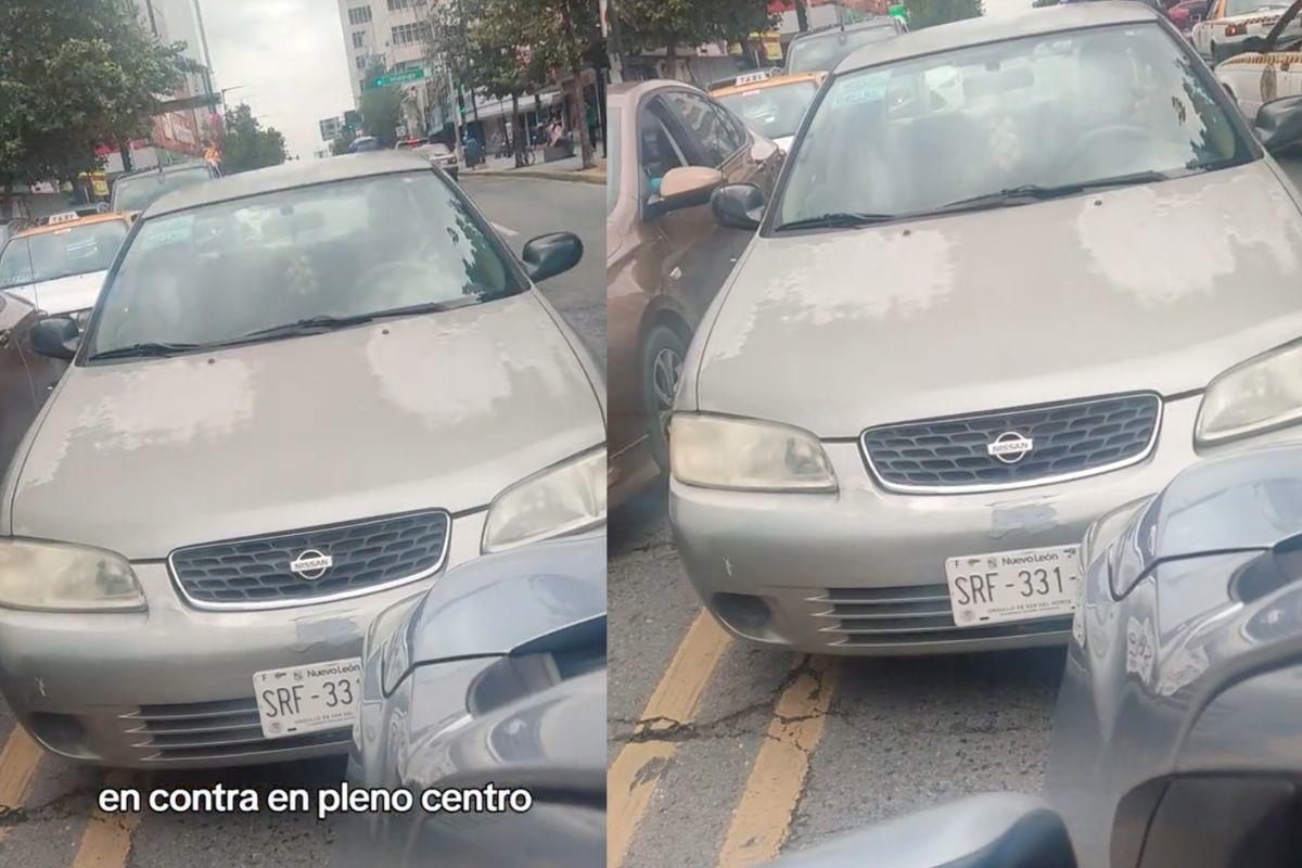 Vehículo en contra en el Centro de Monterrey. Foto: TikTok Mike RV623